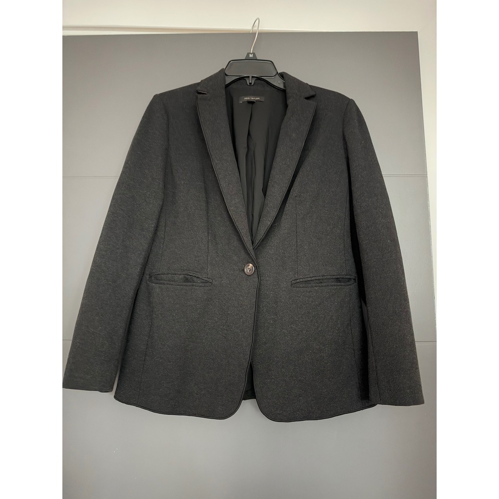 Ann Taylor Womens Gray One Button Stretch Ponte Blazer Jacket Size 6 508167
